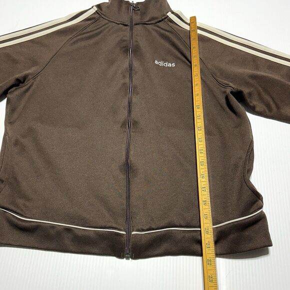 Adidas Retro Track Jacket Brown White Stripes Women’s Size L Spellout - Picture 10 of 11